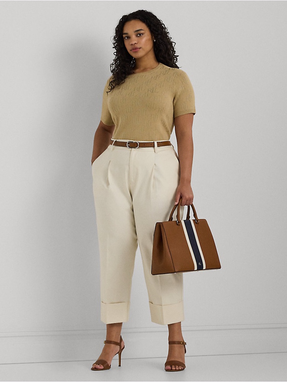Ralph Lauren High-Rise Cropped Pleated Trousers in Cream